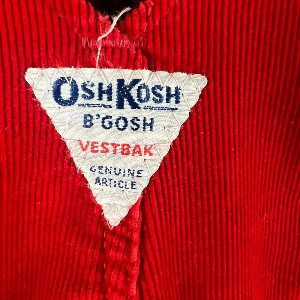 Vintage OshKosh BGosh Kids Corduroy Bib Overalls Size 5 Red Flannel Lined USA